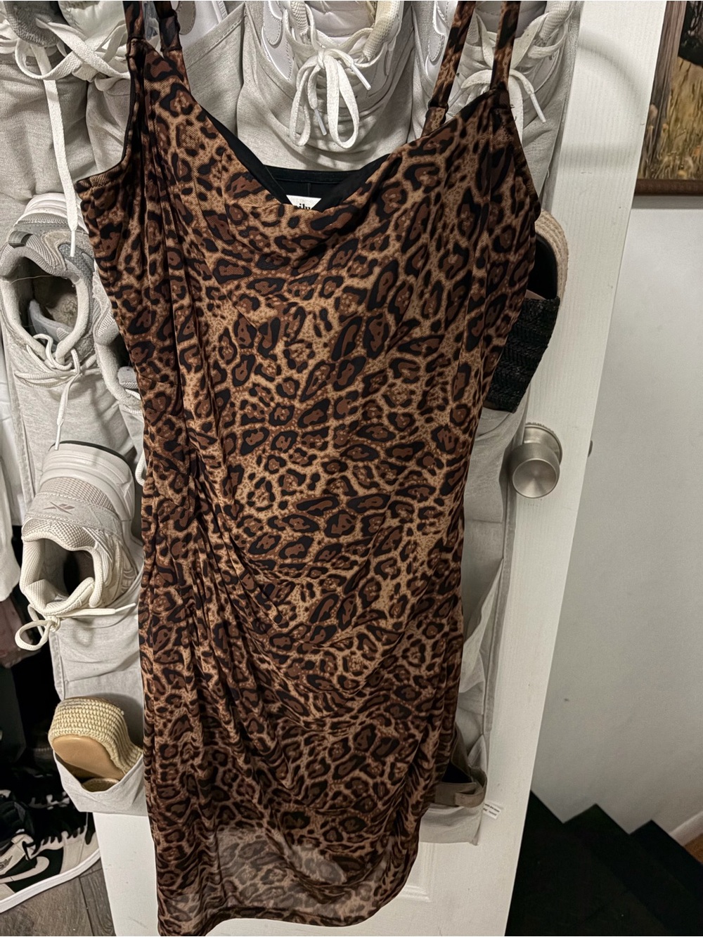 Leopard Print Slip Dress - Brown & Black
